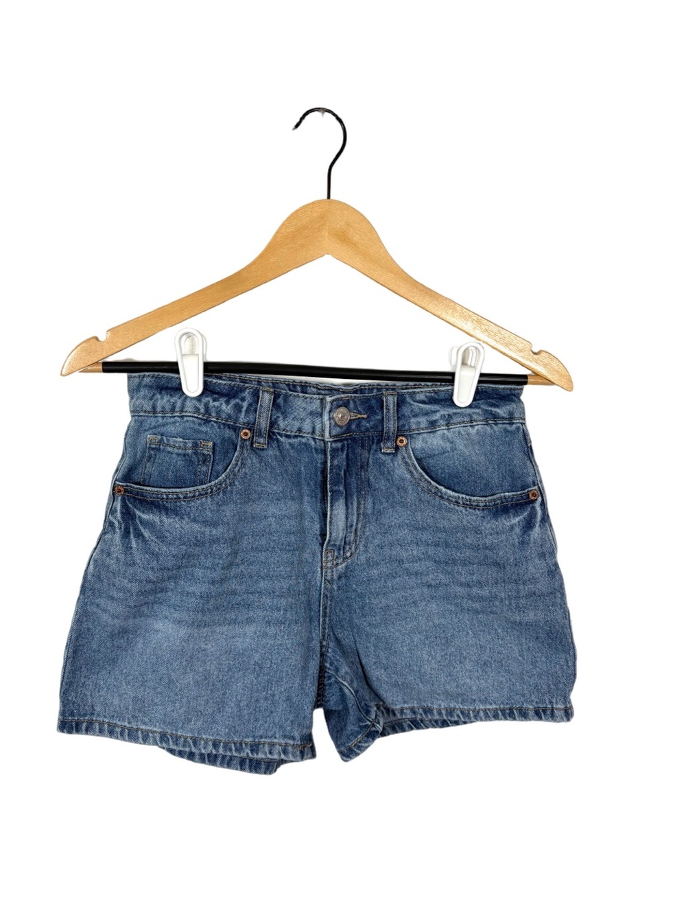 Rewash Womens Juniors 1/25 Denim Mom Shorts Medium Wash High Rise Cotton
